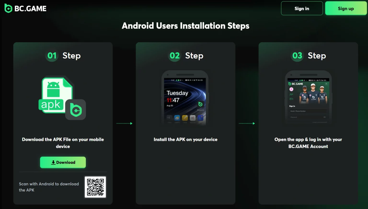 BC.Game APK installation steps for Android